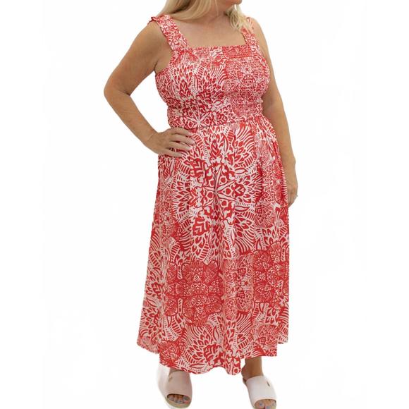 NEW CHARLIE B women's midi smocked dress in red - Picture 1 of 3